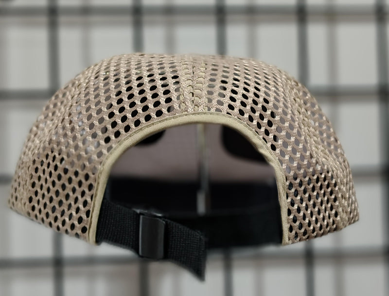 Load image into Gallery viewer, Green Hat Kiteboarding-Lift Foils R-Active Cap-Sand-Back View of cap strap on a grid background