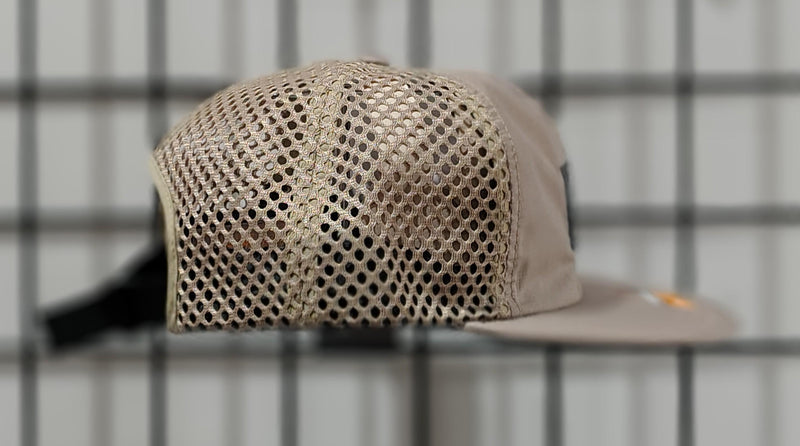 Load image into Gallery viewer, Green Hat Kiteboarding-Lift Foils R-Active Cap-Sand-Side View of cap on a grid background