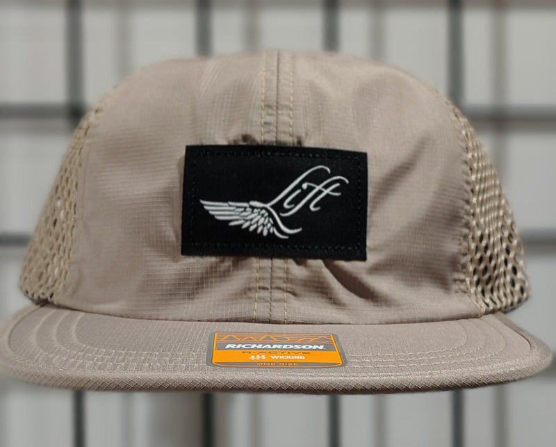 Load image into Gallery viewer, Green Hat Kiteboarding-Lift Foils R-Active Cap-Sand-Front View of cap on a grid background