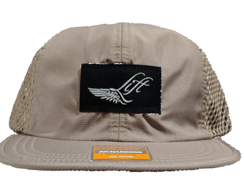 Load image into Gallery viewer, Green Hat Kiteboarding-Lift Foils R-Active Cap-Sand-Front View of cap on a grid background