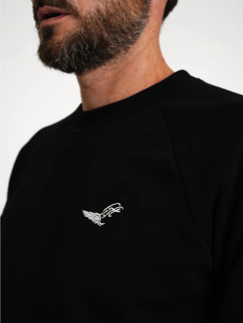 Green Hat Kiteboarding-Lift Foils Sweatshirt-Black sweatshirt with a white logo on a plain background