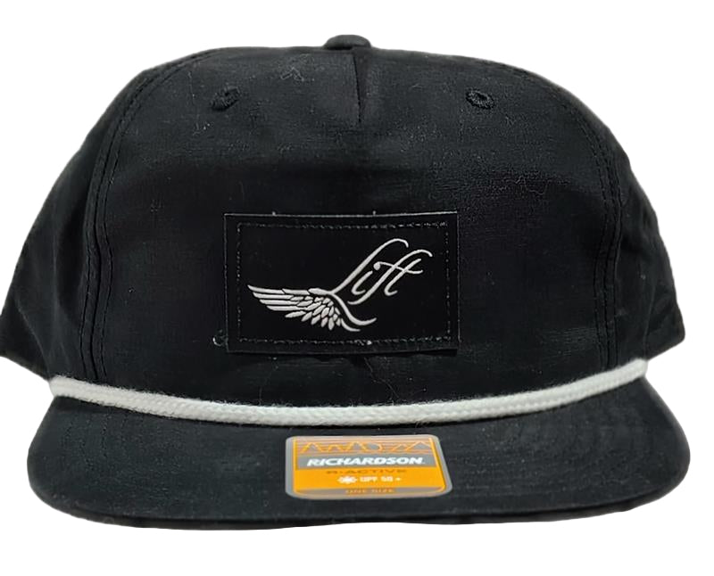 Load image into Gallery viewer, Green Hat Kiteboarding-Lift Foils R-Active Cap-Black-Front View of cap on a grid background