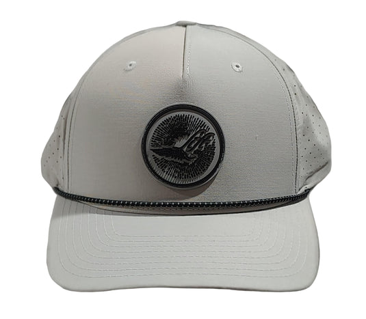 Green Hat Kiteboarding-Lift Foils R-Active Cap-Grey-Front View of  cap  on a grid background