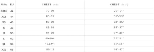 Mystic Star Front-Zip Wake Impact Vest Size Chart
