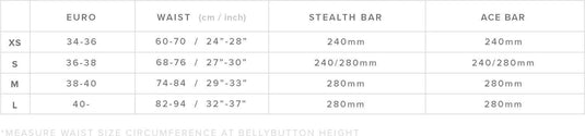 2023 Mystic Gem Women's Kiteboarding Waist Harness Size Chart