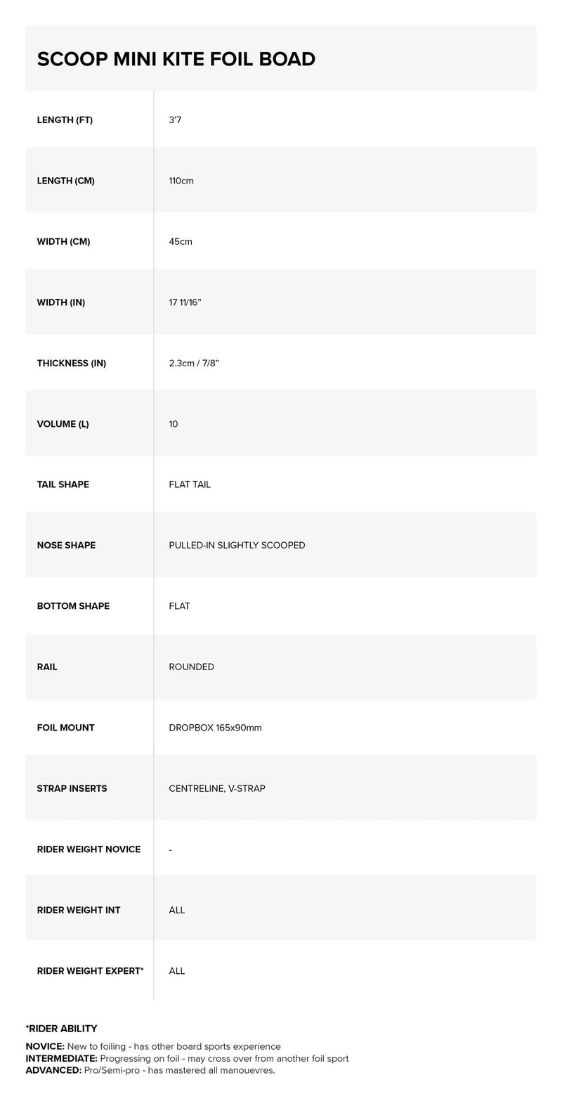 Load image into Gallery viewer, 2024 North Scoop Mini Foilboard Specification Chart