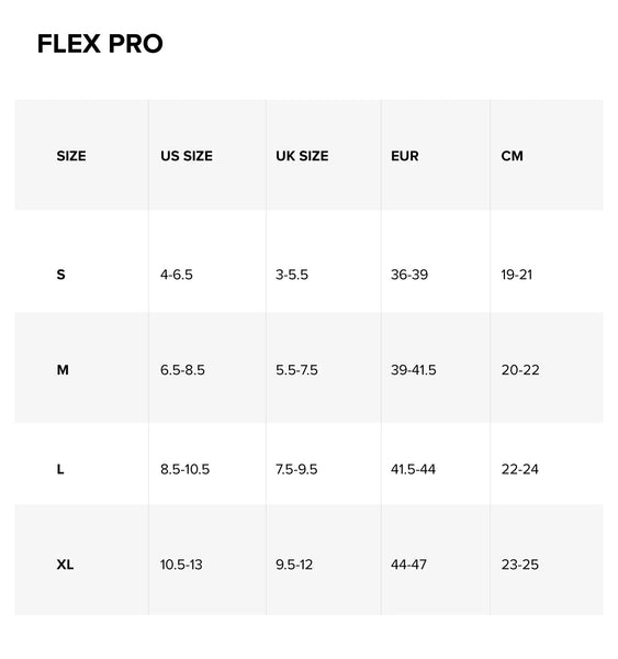 2024 North Flex Pro TT Bindings Size Chart