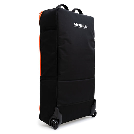 Green Hat Kiteboarding-Nobile Splitboard Check In Bag Lite- Back of Black and orange bag with Nobile branding on a white background