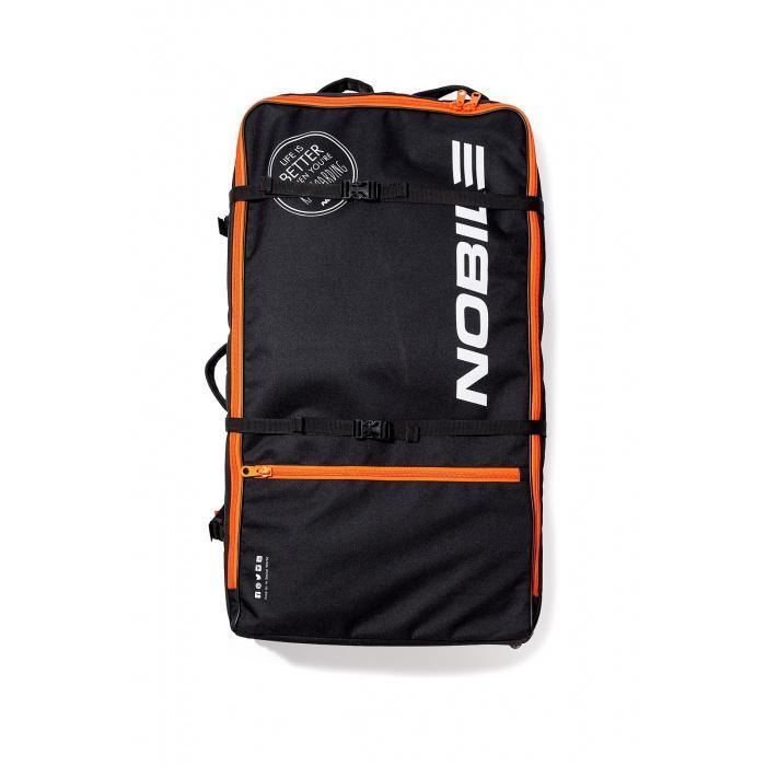 Load image into Gallery viewer, Green Hat Kiteboarding-Nobile Splitboard Check In Bag Lite-Front of Black and orange bag with Nobile branding on a white background