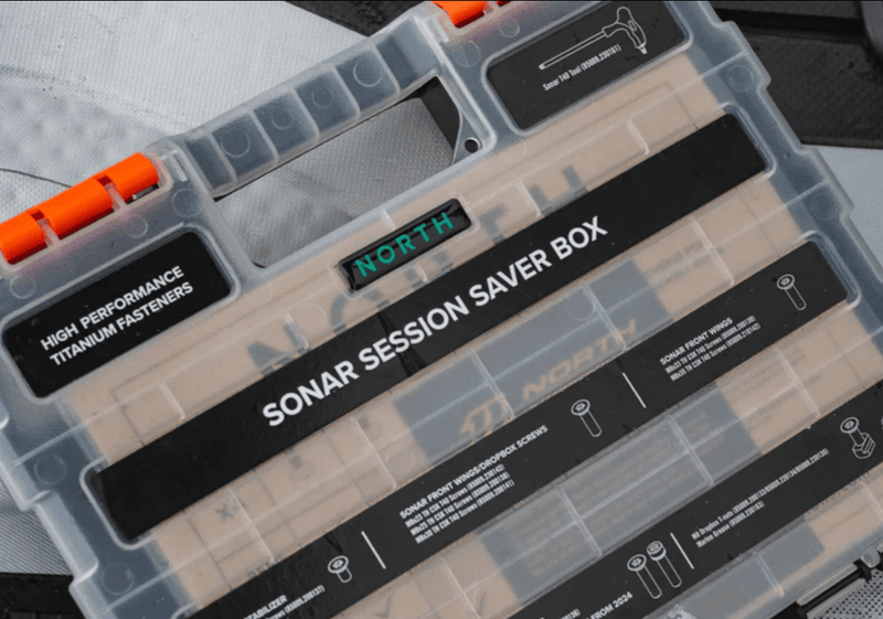 Load image into Gallery viewer, Green Hat Kiteboarding- North Sonar Foil Hardware Box-Close Up View of Closed Box