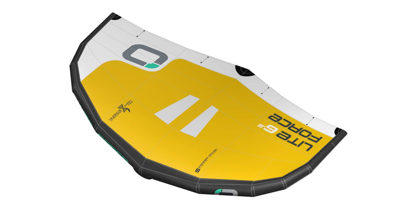 Load image into Gallery viewer, Green Hat Kiteboarding-Ozone Liteforce Wing Yellow- Top Leading Edge View