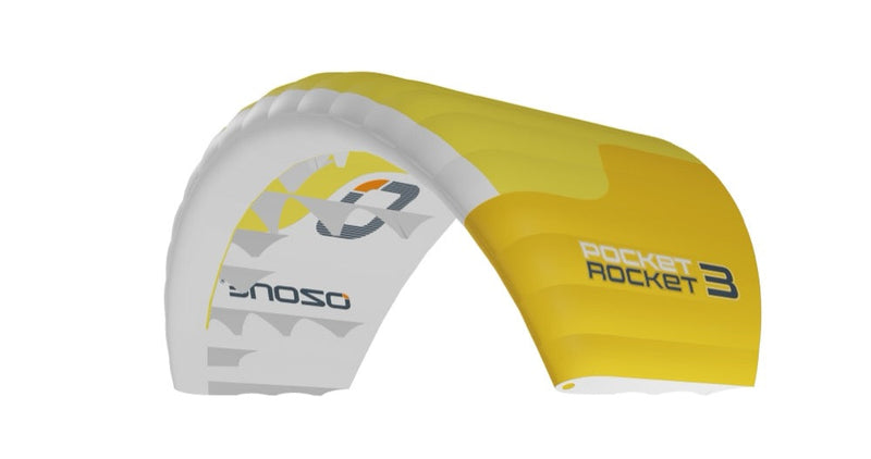 Load image into Gallery viewer, Green Hat Kiteboarding-Ozone Parawing Pocket Rocket Yellow/Gold/White on a White Backdrop