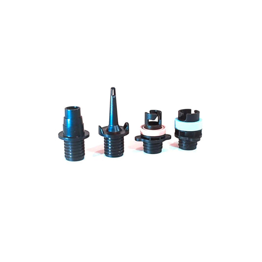 A group of black and white plastic parts for the Ride Engine Air Box Electric Pump.