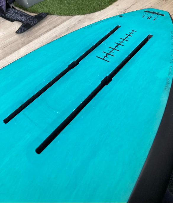 Load image into Gallery viewer, Green Hat Kiteboarding-Sunova X 4'8 Foil Drive Foilboard USED-Close Up View of Foil Tracks