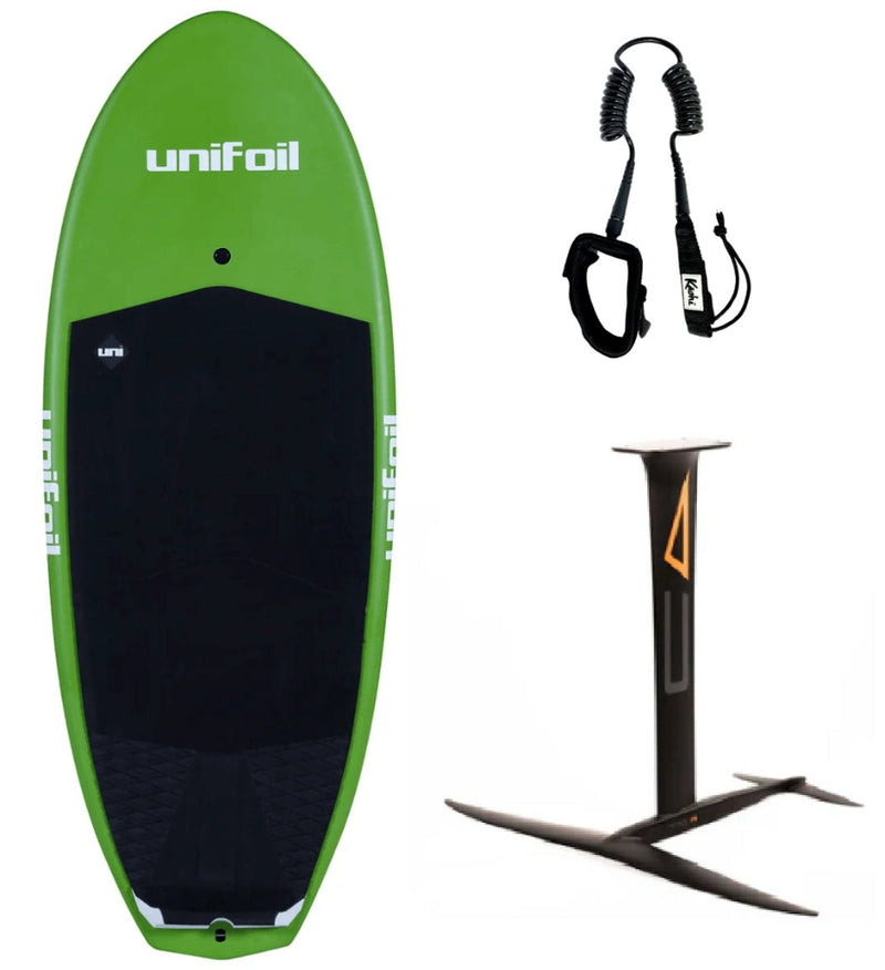 Load image into Gallery viewer, Green Hat Kiteboarding-Unifoil/Code/Kaohi Prone Foiling Package-Unifoil Disco Butter 32L with Kaohi leash and Code Foil on a white background