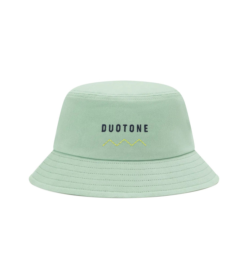 Load image into Gallery viewer, Light green bucket hat with 'Duotone' logo on a white background