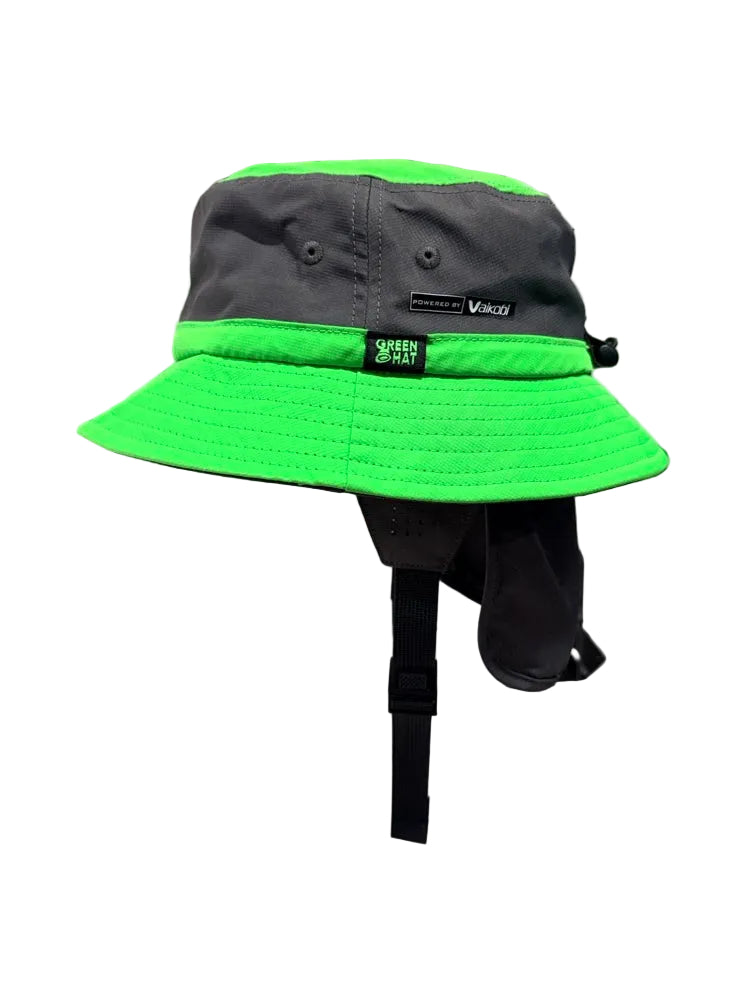 Load image into Gallery viewer, green hat logo side view of bucket hat on a white background