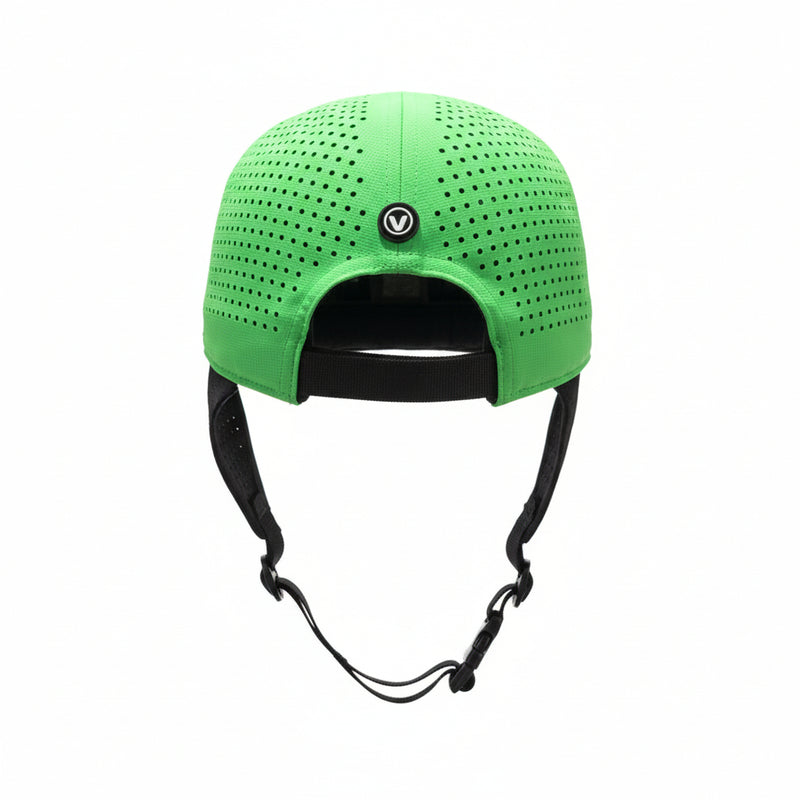 Load image into Gallery viewer, Green helmet with black strap on a white background