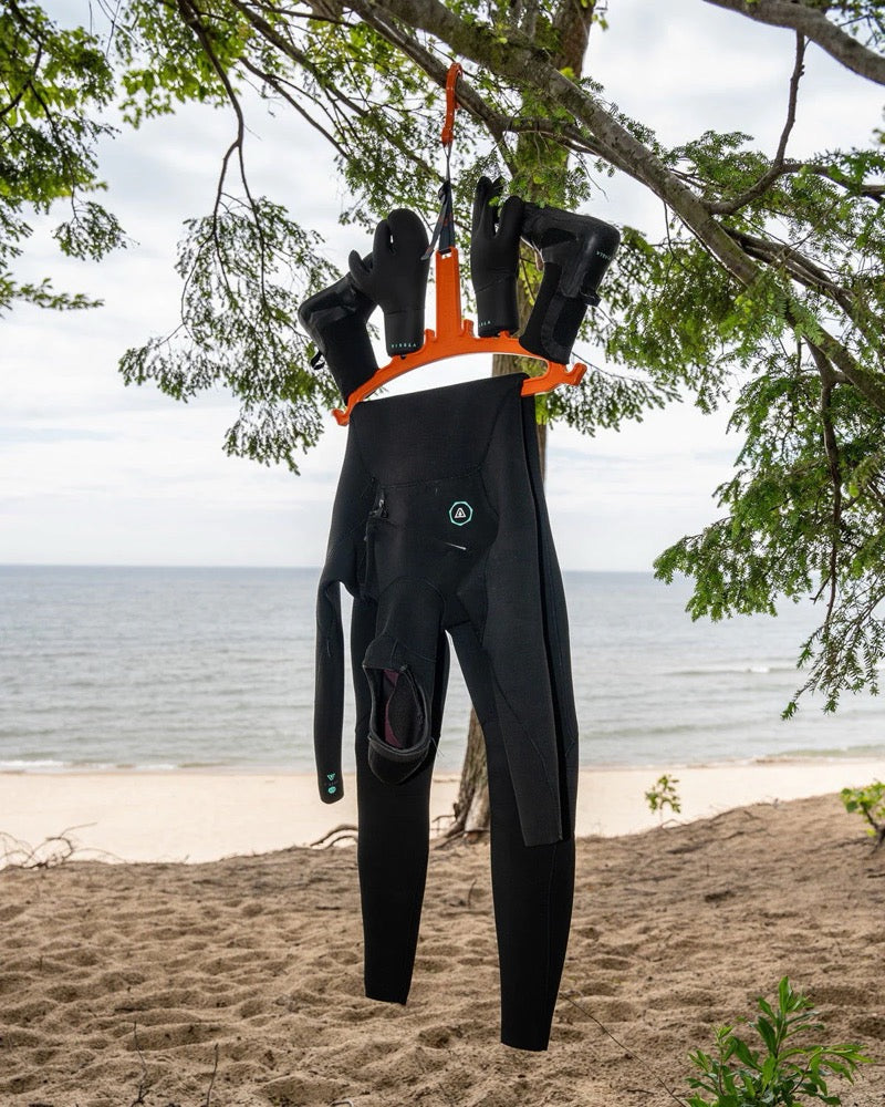 Load image into Gallery viewer, Green Hat Kiteboarding-C-Monsta Wetsuit Hanger Orange-Live Shot- Hanger With Wetsuit/Booties & Mitains on it