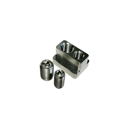 Green Hat Kiteboarding-Foilite Titanium Hydrofoil Track Lock Universal Track Nut-Close up of One Unit Taken Apart