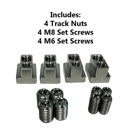 Green Hat Kiteboarding-Foilite Titanium Hydrofoil Track Lock Universal Track Nut Set of 4-Close up of complete set-Includes