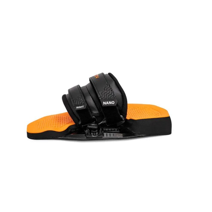 Load image into Gallery viewer, Green Hat Kiteboarding-Nobile IFS Nano Binding (Black/Orange)-View of Arch Side of Binding on a White Background