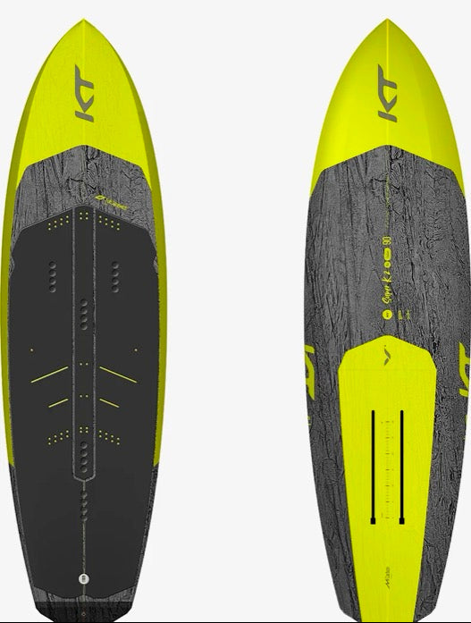 Load image into Gallery viewer, Front and Back view of the yellow KT Super K2 Carbon board