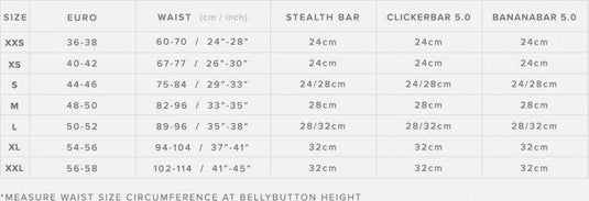 2021 Mystic Waist Harness Size Chart