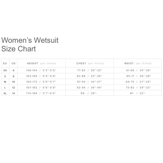 2022 Mystic Women's Wetsuit Size Chart