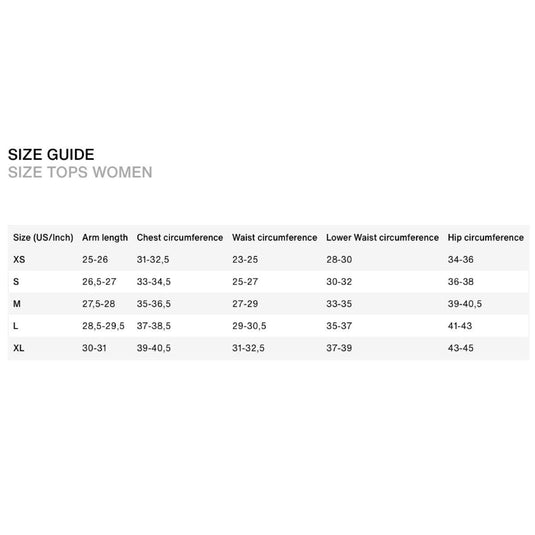 Ion Women's Neo Hoody Lite Size Chart
