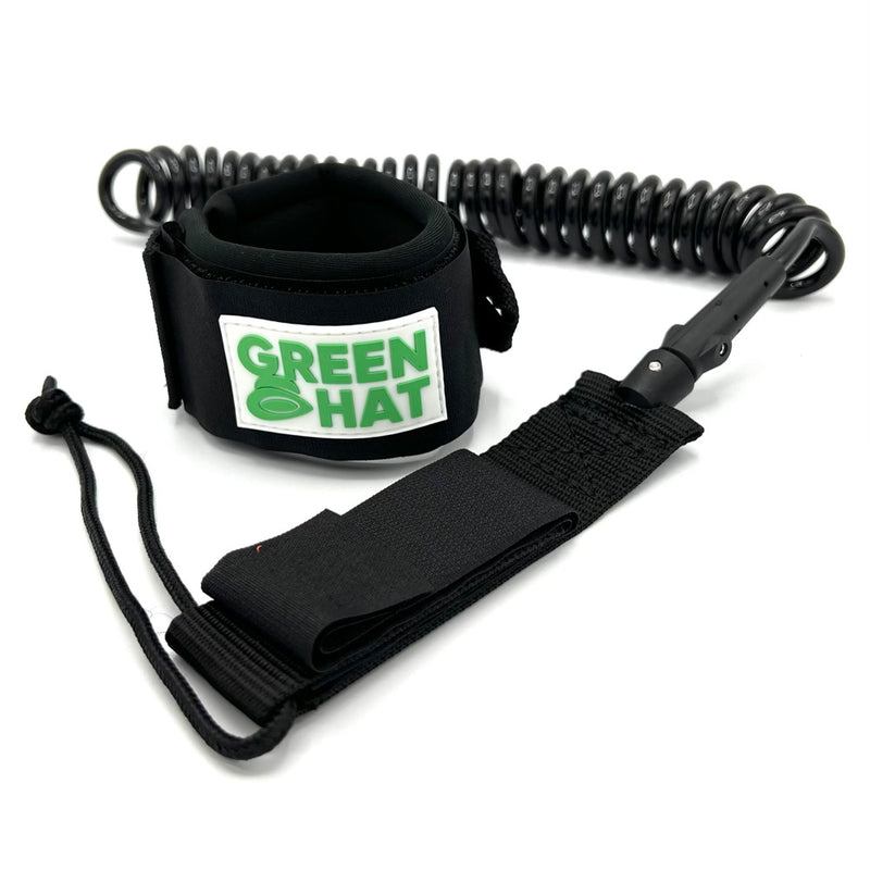 Load image into Gallery viewer, Green Hat 10&#39; Coil Knee Winging Leash
