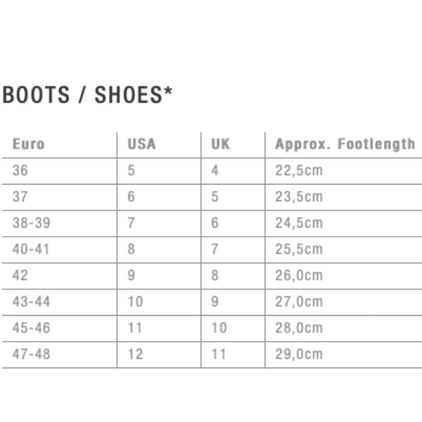 Ion Booties size chart