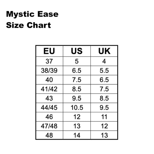 Mystic Ease 3mm Shoe Size Chart