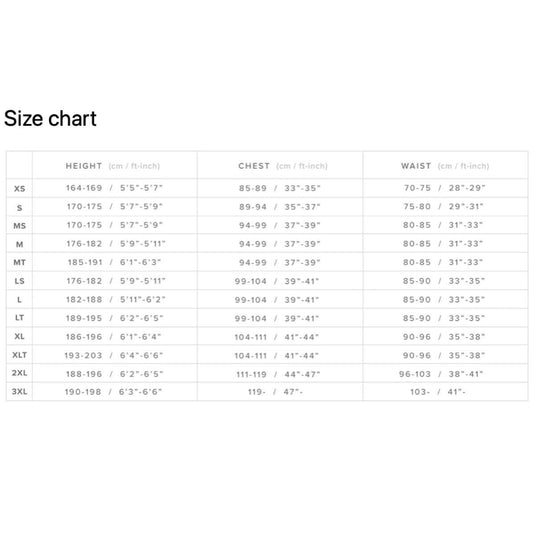 2022 Mystic Majestic Fullsuit 5/4 Back-Zip Wetsuit Size Chart