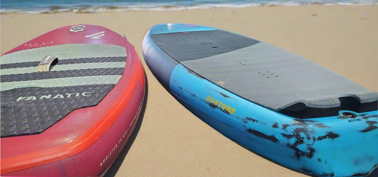Green Hat Kiteboarding-Blog-Hard VS Inflatable Wing Foiling Boards-Fanatic Sky Air Red and  Duotone Sky Bird SLS
