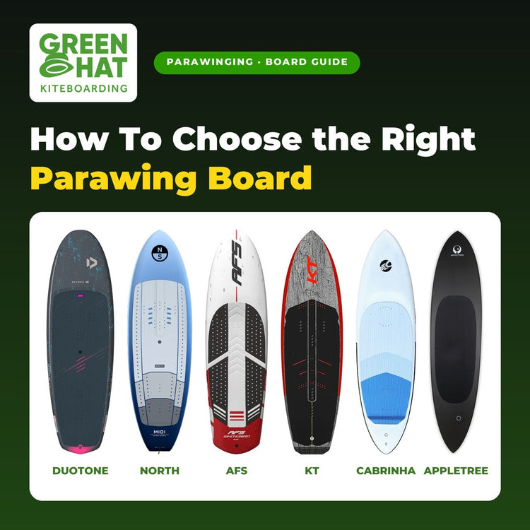 Green Hat Kiteboarding parawing board guide: Duotone, North, AFS, KT, Cabrinha and Appletree foilboards side by side