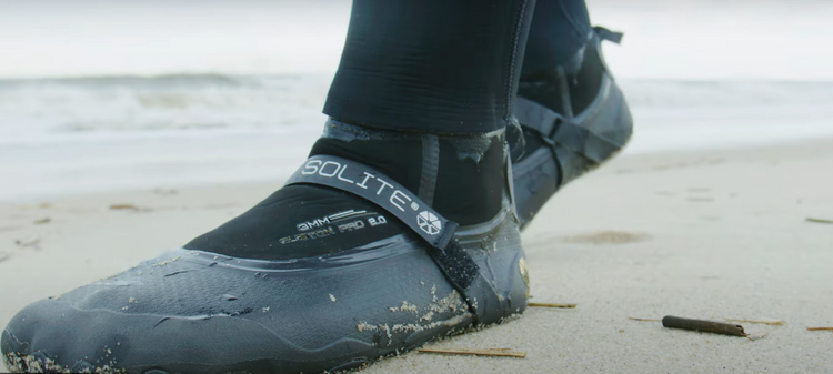 Green Hat Kiteboarding-Waterwear-Booties-Solite 3mm Custom Pro bootie-Feet in Solite Booties Walking on the Beach