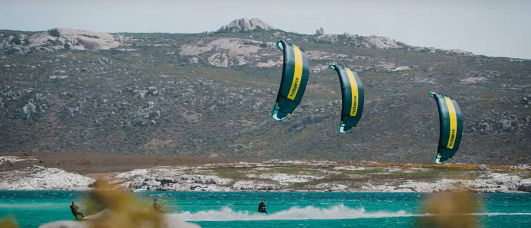 Green Hat Kiteboarding-Used Kite Collection-Three Flysurfer Era Inflatable Kites Back to Back