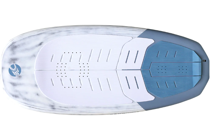 Green Hat Kiteboarding-Cabrinha Code board-White and blue-Carbon see thru and deck pads.