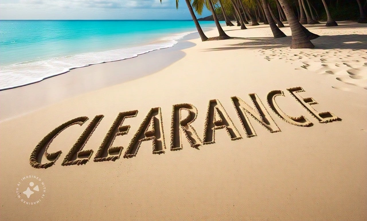 Green Hat Kiteboarding Clearance Banner-Clearance Written in the Sand on a Beach