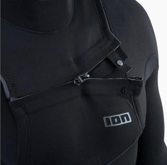 Green Hat Kiteboarding-2023 Ion Element 4/3 Front-Zip Wetsuit-Black-Front Zip Close up