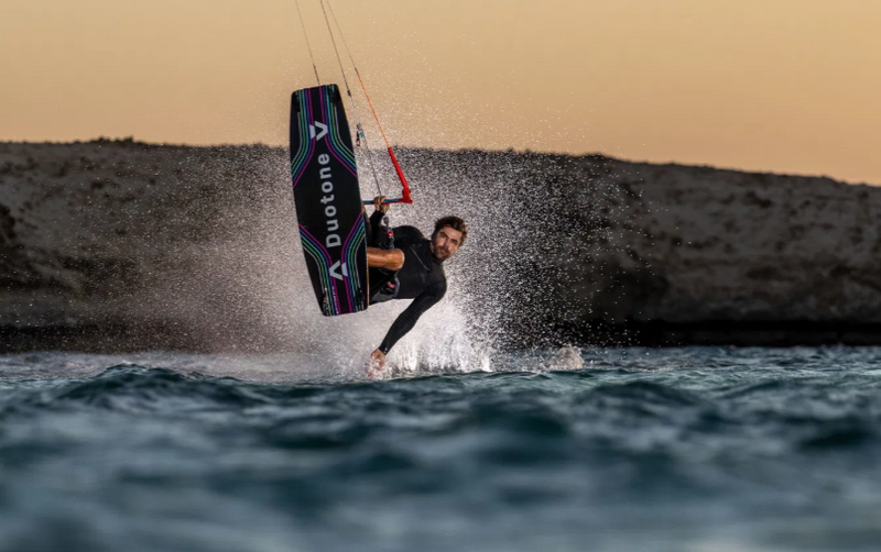 Load image into Gallery viewer, Green Hat Kiteboarding-2026 Duotone Jaime Concept Blue-Action Shot-Man Kiteboarding on the Jaime Concept Blue
