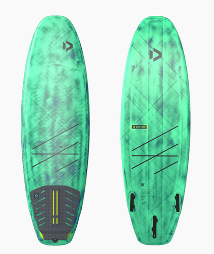 Green Hat Kiteboarding-2026 Duotone SLS Surfboard-Top/Bottom Views on a White Background