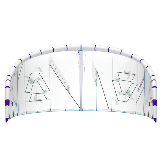 White and purple inflatable sports goal on a white background