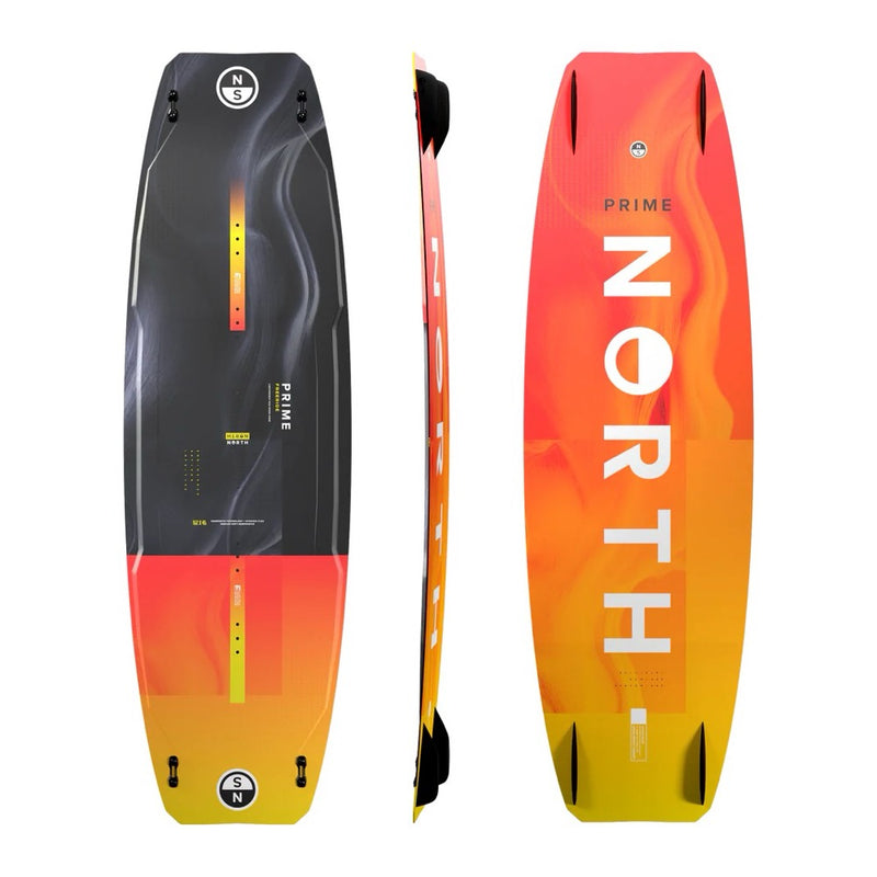 Load image into Gallery viewer, Three views of a 2026 North Prime kiteboard with a gradient design on a white background.
