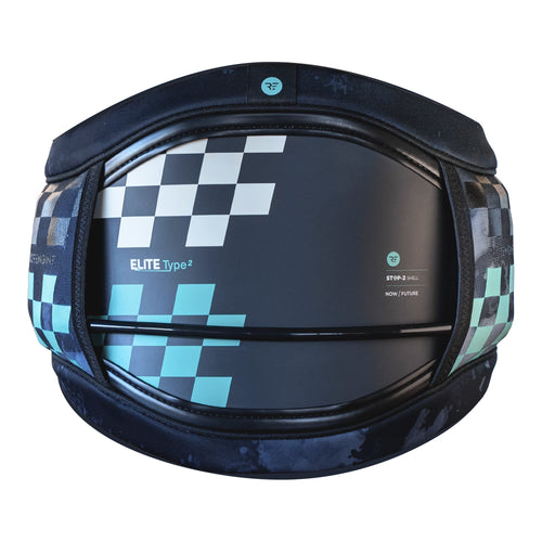 Green Hat Kiteboarding-Ride Engine Elite Type 2 Black & Blue Checkered kiteboarding harness on a White Background