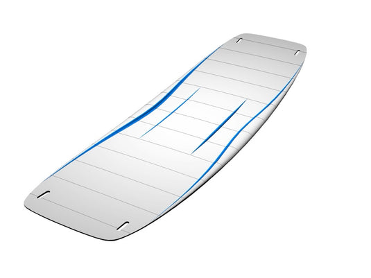White kiteboardboard with blue stripe on a white background