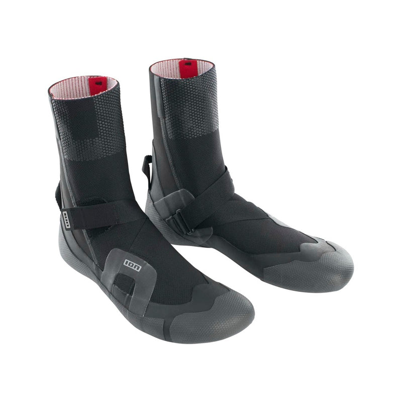 Load image into Gallery viewer, Pair of black Ion wetsuit boots front view with strap on a white background
