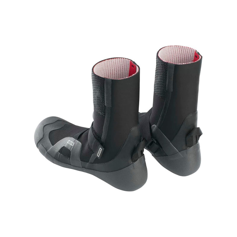 Load image into Gallery viewer, Pair of black Ion wetsuit boots back view with strap on a white background
