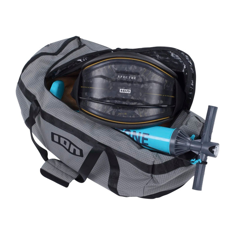 Load image into Gallery viewer, Ion Session duffle open with gear inside on a white background
